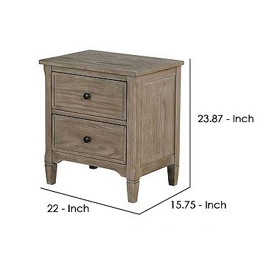 2 Drawer Wooden Nightstand With Round Knobs, Gray
