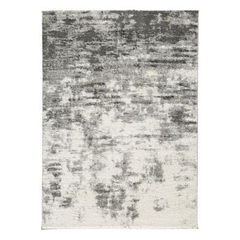 Pax 8 X 10 Modern Area Rug, Smoky Paint Design, Fabric, Large, Cream, Gray
