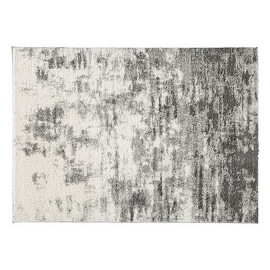 Pax 8 X 10 Modern Area Rug, Smoky Paint Design, Fabric, Large, Cream, Gray