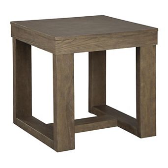 Grained Wooden Frame End Table With Trestle Base, Taupe Brown