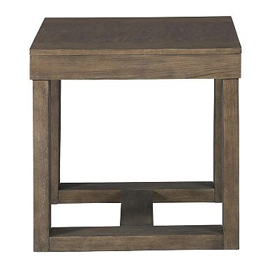 Grained Wooden Frame End Table With Trestle Base, Taupe Brown