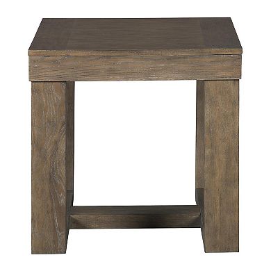 Grained Wooden Frame End Table With Trestle Base, Taupe Brown
