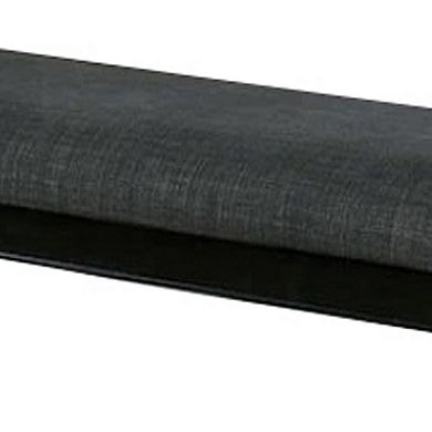 Fabric Seat Bench With Wooden Sleek Block Legs, Black And Gray