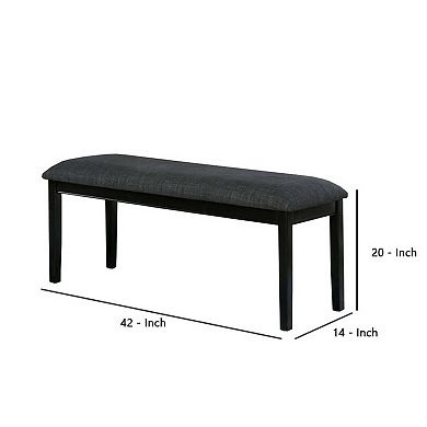 Fabric Seat Bench With Wooden Sleek Block Legs, Black And Gray