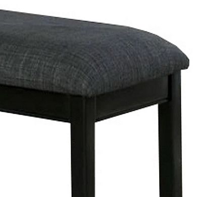 Fabric Seat Bench With Wooden Sleek Block Legs, Black And Gray