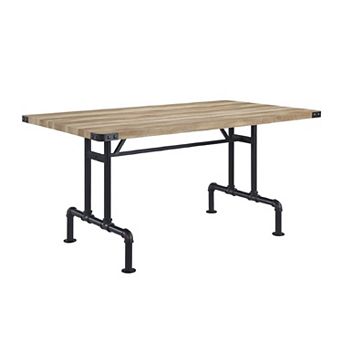 Ada 64 Inch Solid Wood Dining Table, Metal Frame, Rectangular, Brown