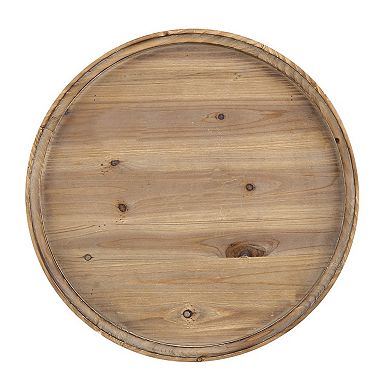 Jake 25 Inch 3 Tier Side Table, Fir Wood, 2 Woven Wicker Shelves, Brown