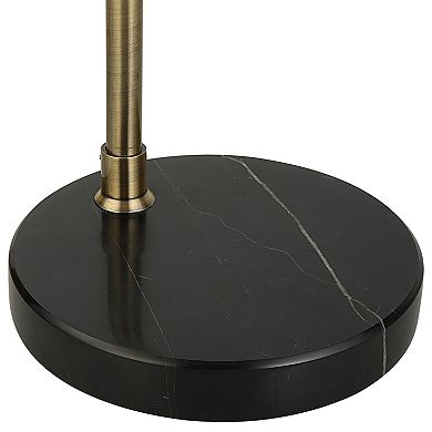 72 Inch Arc Floor Lamp, Black Metal Shade, Marble Foot, Antique Brass
