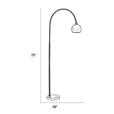 72 Inch Arc Floor Lamp, Black Metal Shade, Marble Foot, Antique Brass