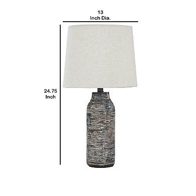 Fabric Shade Table Lamp With Textured Base, Set Of 2, White And Black