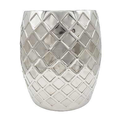 20 Inch Stool Table, Modern, Aluminum Metal, Drum Shape, Elegant Silver