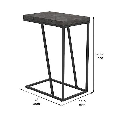Accent Table Wooden Expandable Chevron Top, Gray
