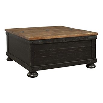 Square Wooden Lift Top Cocktail Table With Trunk Storage, Brown And Black