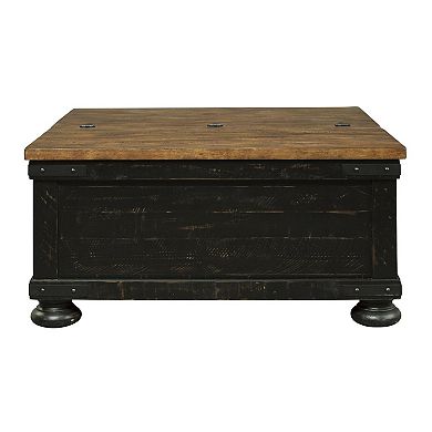 Square Wooden Lift Top Cocktail Table With Trunk Storage, Brown And Black