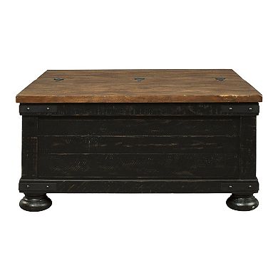 Square Wooden Lift Top Cocktail Table With Trunk Storage, Brown And Black