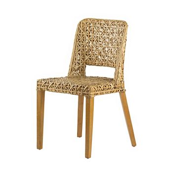 21 Inch Dining Side Chair, Woven Rattan Backrest, Wood Frame, Natural Brown