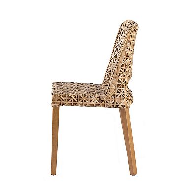 21 Inch Dining Side Chair, Woven Rattan Backrest, Wood Frame, Natural Brown