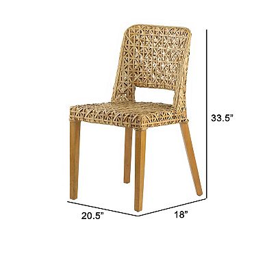 21 Inch Dining Side Chair, Woven Rattan Backrest, Wood Frame, Natural Brown