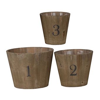 Wooden Planter With Round Base And Assorted Sizes, Set Of 3, Brown