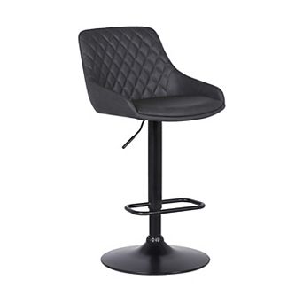 Metal And Leatherette Bar Stool With Adjustable Height, Black