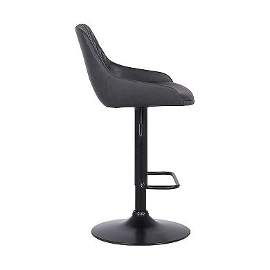 Metal And Leatherette Bar Stool With Adjustable Height, Black