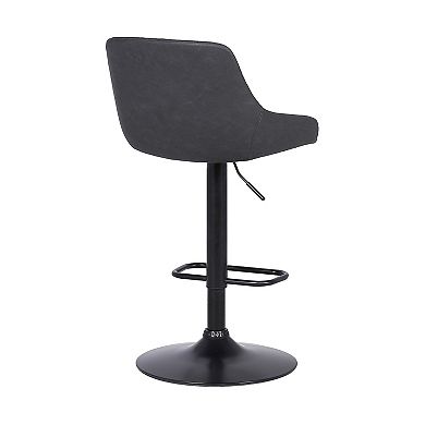 Metal And Leatherette Bar Stool With Adjustable Height, Black
