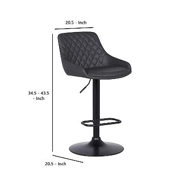 Metal And Leatherette Bar Stool With Adjustable Height, Black