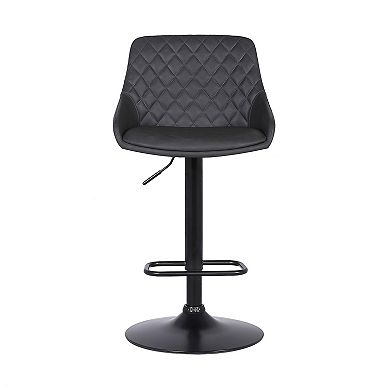 Metal And Leatherette Bar Stool With Adjustable Height, Black