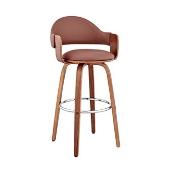 26 Inch Leatherette Barstool With Curved Cushioned Back, Brown
