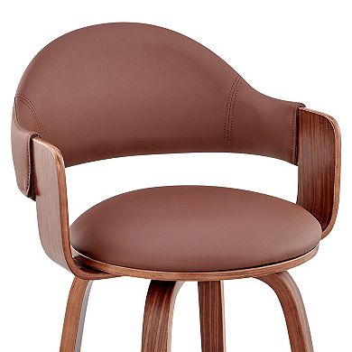 26 Inch Leatherette Barstool With Curved Cushioned Back, Brown