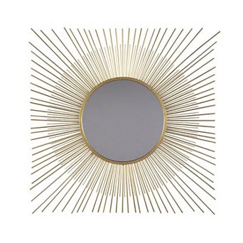 Round Accent Mirror With Sunburst Design, Gold And Silver