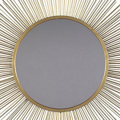 Round Accent Mirror With Sunburst Design, Gold And Silver