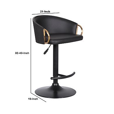 Adjustable Leatherette Swivel Barstool With Arched Seat, Black And Gold