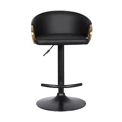 Adjustable Leatherette Swivel Barstool With Arched Seat, Black And Gold