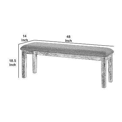 Rectangular Style Wooden Bench With Fabric Upholstered Seat, Gray