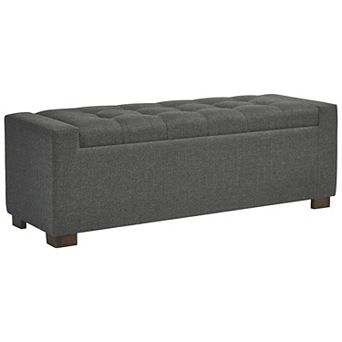 Fabric Tufted Seat Storage Bench With Block Feet, Dark Gray