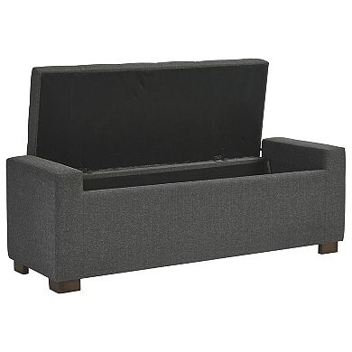 Fabric Tufted Seat Storage Bench With Block Feet, Dark Gray