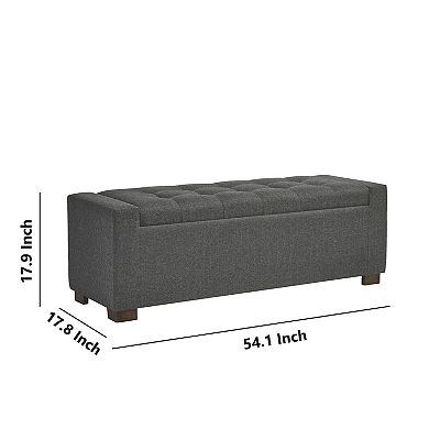 Fabric Tufted Seat Storage Bench With Block Feet, Dark Gray