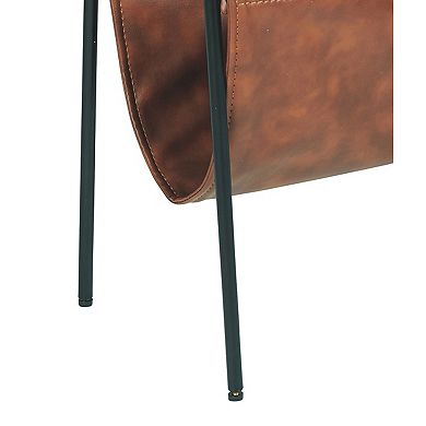 Marble Top Accent Table With Faux Leather Swing Holder, White And Brown