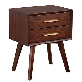 25 Inch 2 Drawer Wooden Nightstand With Bar Pulls, Brown