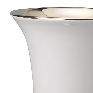 Ceramic Vase With Flared Top And Pedestal Base, Medium, White And Gold