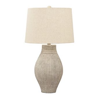 Drum Shade Table Lamp With Paper Composite Base, Beige