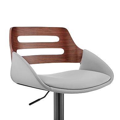 Faux Leather Adjustable Swivel Bar Stool, Walnut And Gray