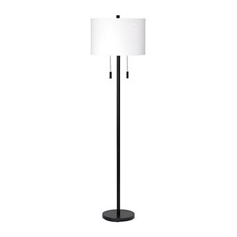 Floor Lamp With Drum Shade And Pull Chain, White And Black