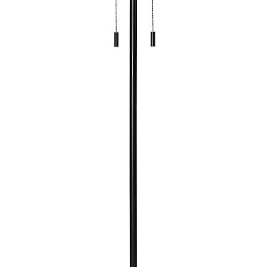 Floor Lamp With Drum Shade And Pull Chain, White And Black