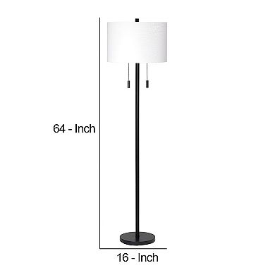 Floor Lamp With Drum Shade And Pull Chain, White And Black