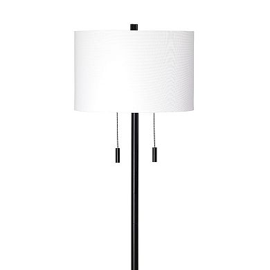 Floor Lamp With Drum Shade And Pull Chain, White And Black