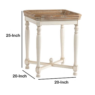 Square Shaped Wooden Side Table With Cross Base, Brown & Gray