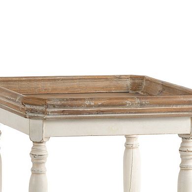 Square Shaped Wooden Side Table With Cross Base, Brown & Gray