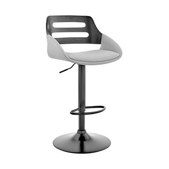 Faux Leather Adjustable Swivel Bar Stool, Black And Gray